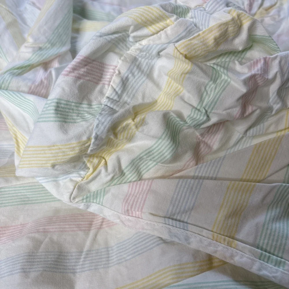 Vtg Fieldcrest Twin Flat Fitted Sheet Set Pastel Candy Stripe‎ Mitered Corners
